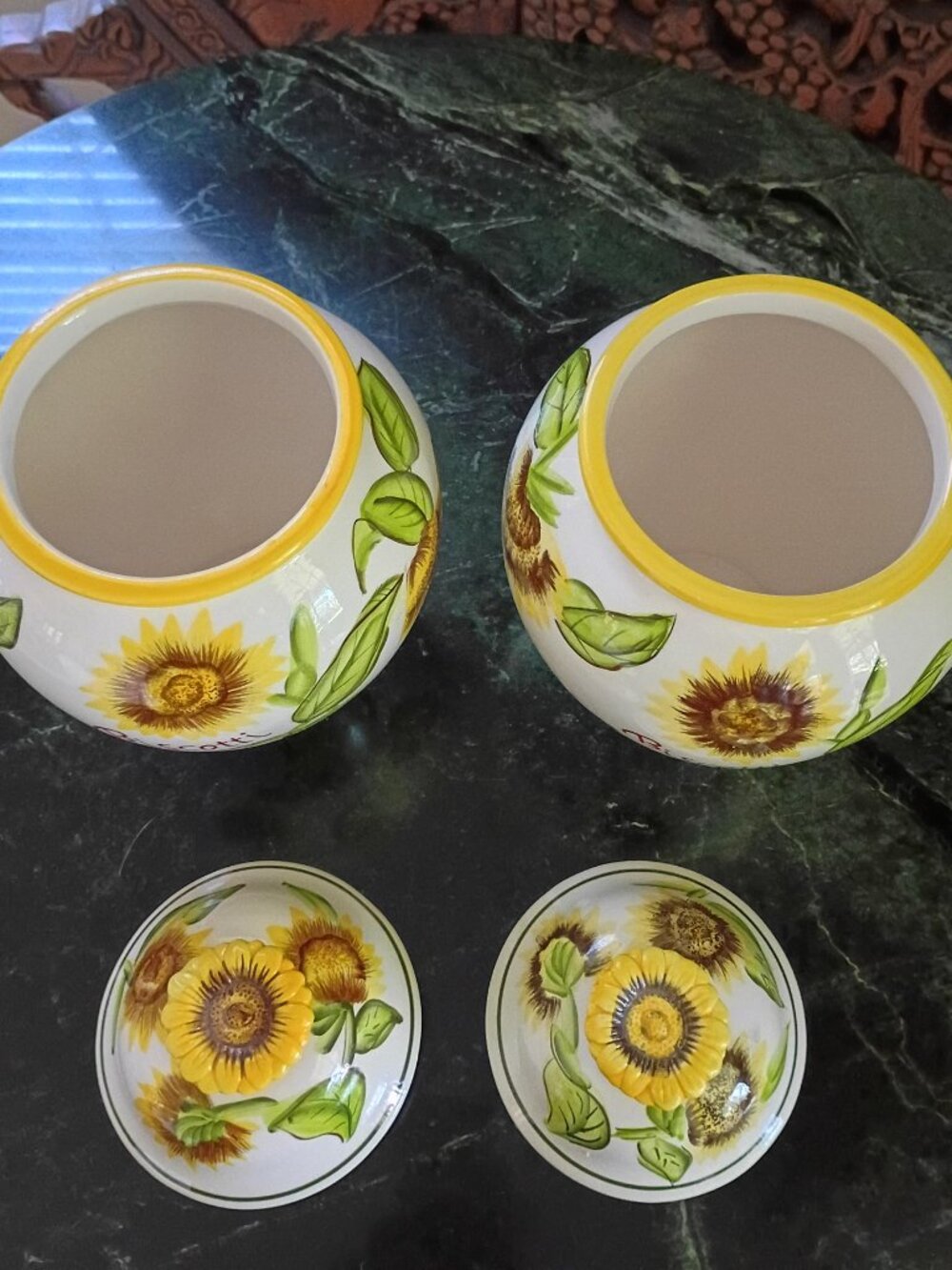 Nonni's Tuscan Large Sunflower Hand painted Ceramic Biscotti Cookie Jars Set - Picture 9 of 11